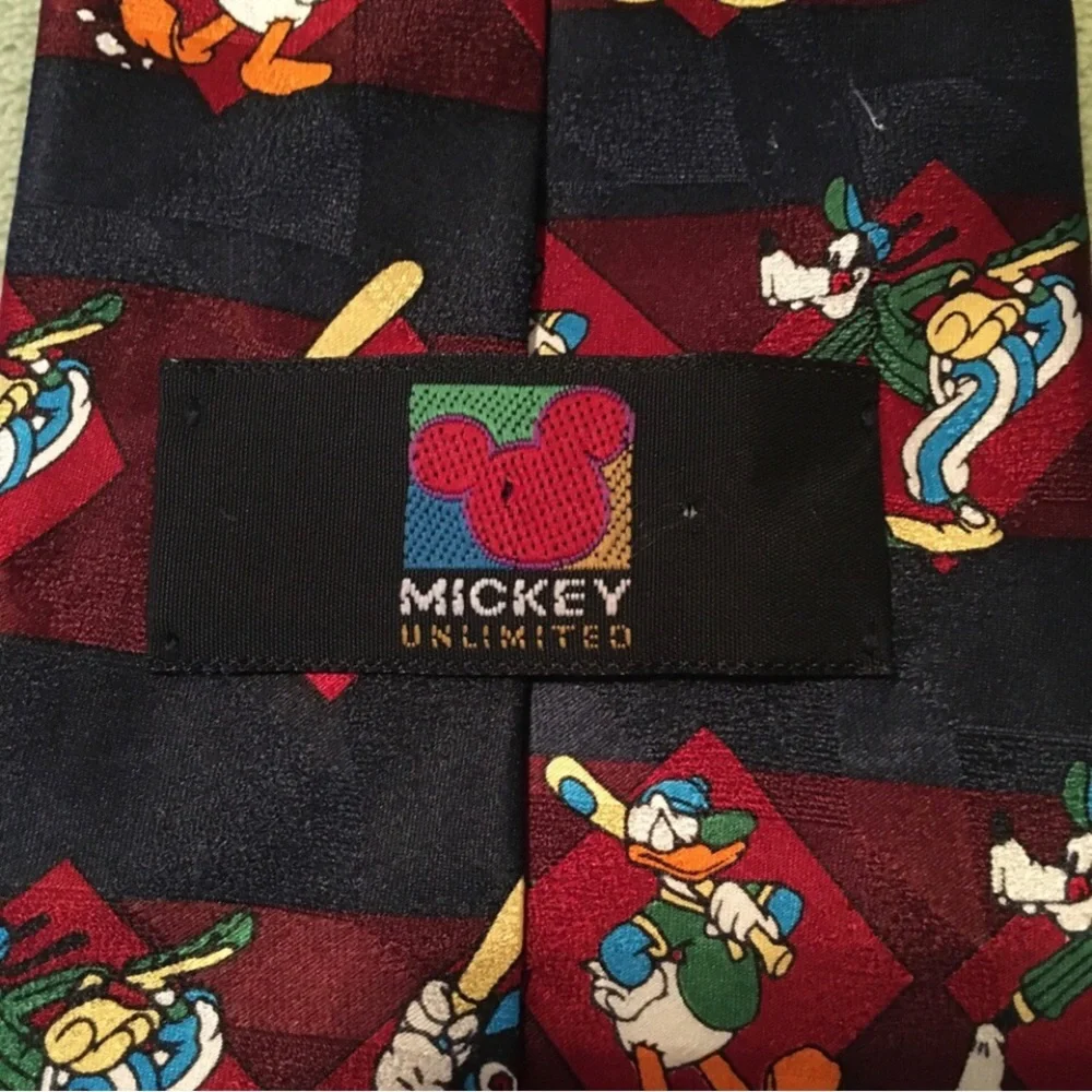 Disney necktie baseball sports silk Mickey Mouse Donald Duck Goofy navy blue